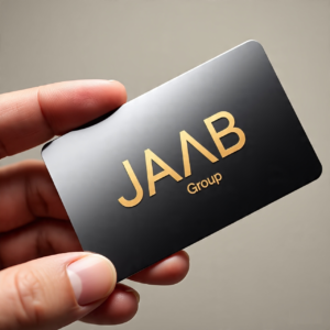 User tapping a metal NFC smart business card on a smartphone to share contact information
